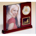 Rosewood Desk Clock w/ Glass Picture Frame (6 3/4"x8 1/2")